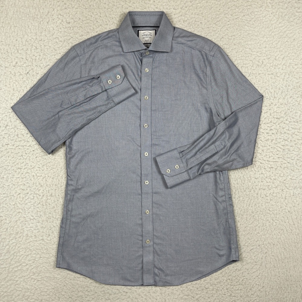 Charles Tyrwhitt Button Down Mens 15.5-33 Blue Slim Fit Non Iron Professional